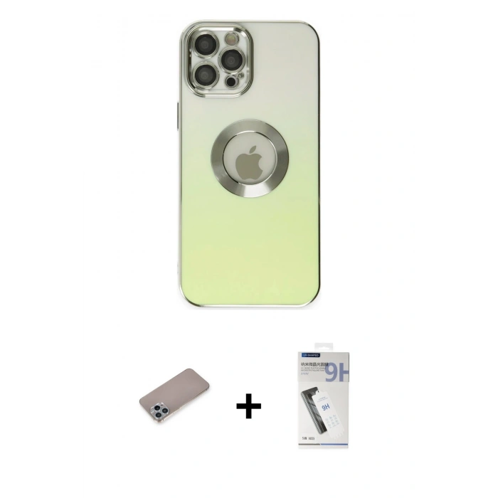 MARSİLYAN™- iPhone 12 Pro Kılıf Kutup Yansıma Özel Seri - Şeffaf Uv Polymer Nano Ekran Koruyucu + Shine Kamera Lens Koruma Cam - SABE