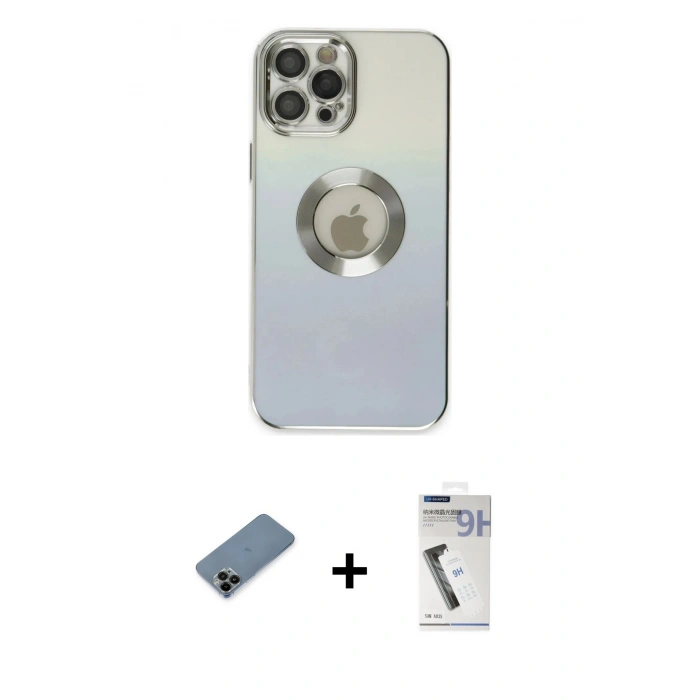 MARSİLYAN™- iPhone 12 Pro Kılıf Kutup Yansıma Özel Seri - Şeffaf Uv Polymer Nano Ekran Koruyucu + Shine Kamera Lens Koruma Cam - SH