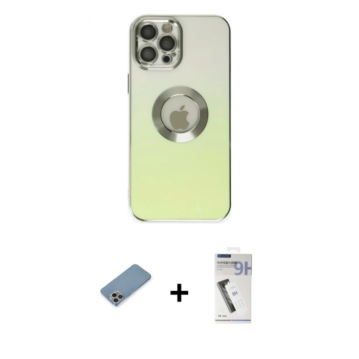 MARSİLYAN™- iPhone 12 Pro Kılıf Kutup Yansıma Özel Seri - Şeffaf Uv Polymer Nano Ekran Koruyucu + Shine Kamera Lens Koruma Cam - GI