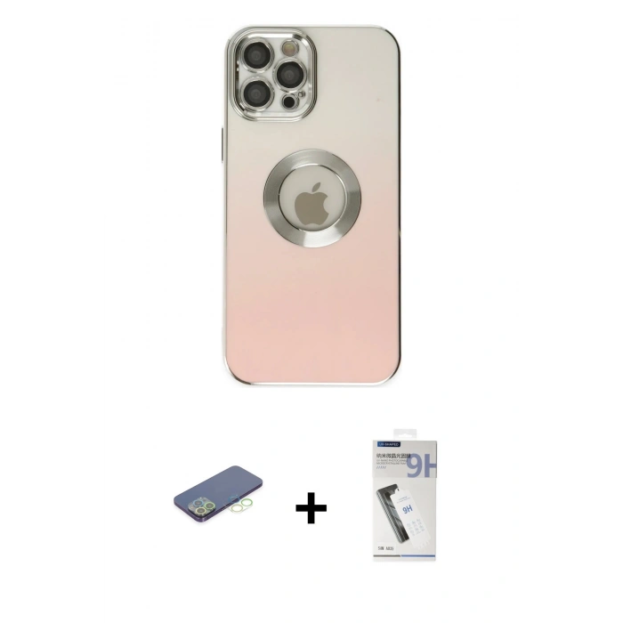 MARSİLYAN™- iPhone 12 Pro Kılıf Kutup Yansıma Özel Seri - Şeffaf Uv Polymer Nano Ekran Koruyucu + Renkli Kamera Lens Koruma Cam - YL