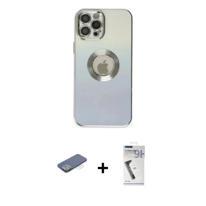 MARSİLYAN™- iPhone 12 Pro Kılıf Kutup Yansıma Özel Seri - Şeffaf Uv Polymer Nano Ekran Koruyucu + Renkli Kamera Lens Koruma Cam - YL