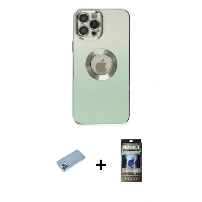 MARSİLYAN™- iPhone 12 Pro Kılıf Kutup Yansıma Özel Seri - Siyah 34D Hayalet Izgaralı Cam + Shine Kamera Lens Koruma Cam - MI