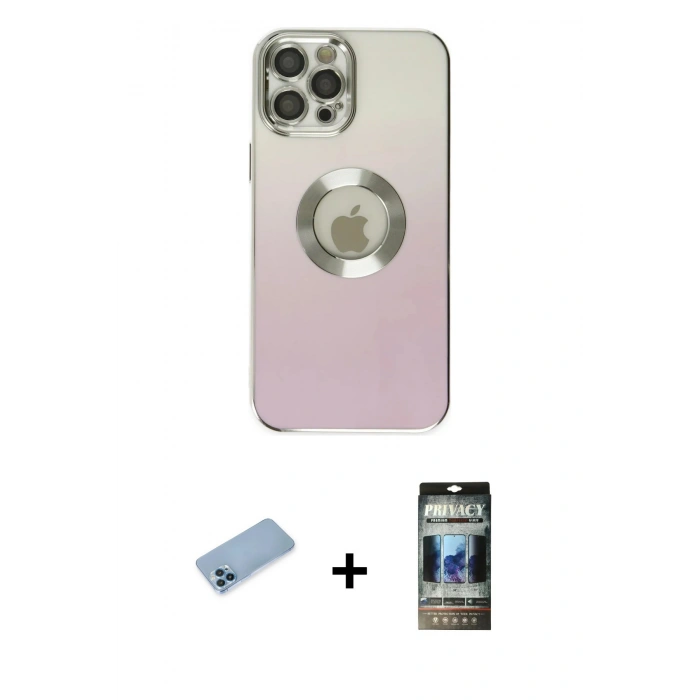MARSİLYAN™- iPhone 12 Pro Kılıf Kutup Yansıma Özel Seri - Siyah 34D Hayalet Izgaralı Cam + Shine Kamera Lens Koruma Cam - MI