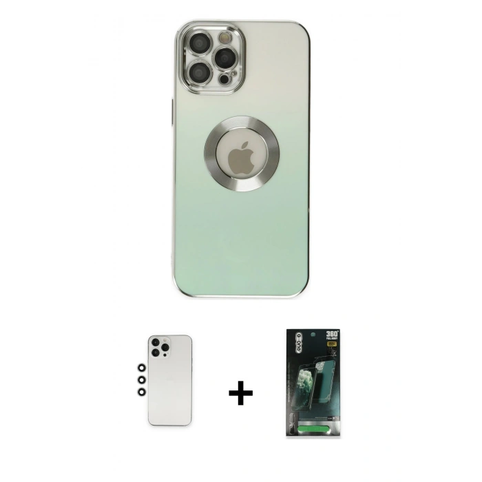 MARSİLYAN™- iPhone 12 Pro Kılıf Kutup Yansıma Özel Seri - Siyah 360 Mat Full Body Arka Koruyucu + Shine Kamera Lens - GS