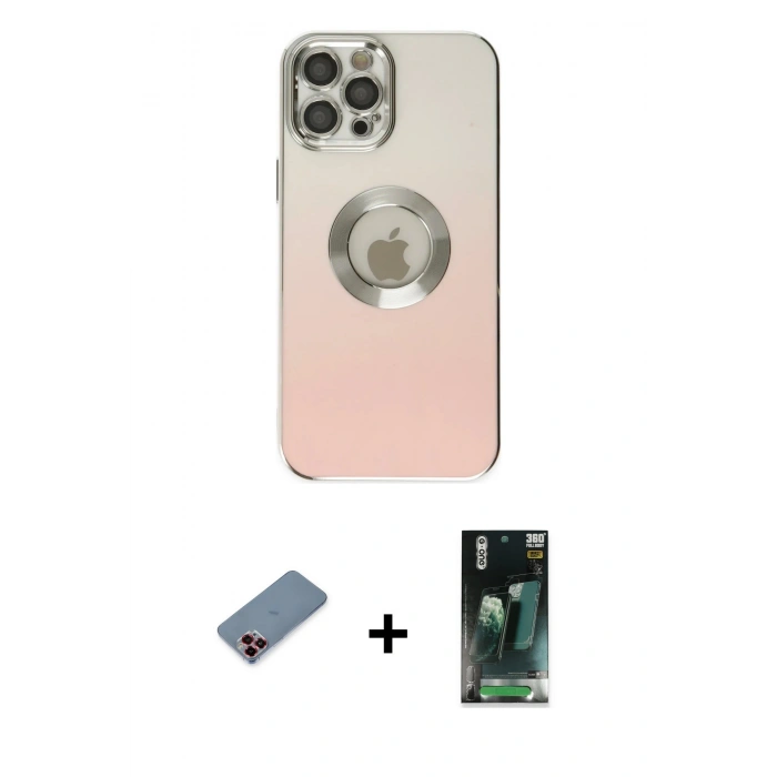 MARSİLYAN™- iPhone 12 Pro Kılıf Kutup Yansıma Özel Seri - Siyah 360 Mat Full Body Arka Koruyucu + Metal Kamera Lens Koruma Cam - KI