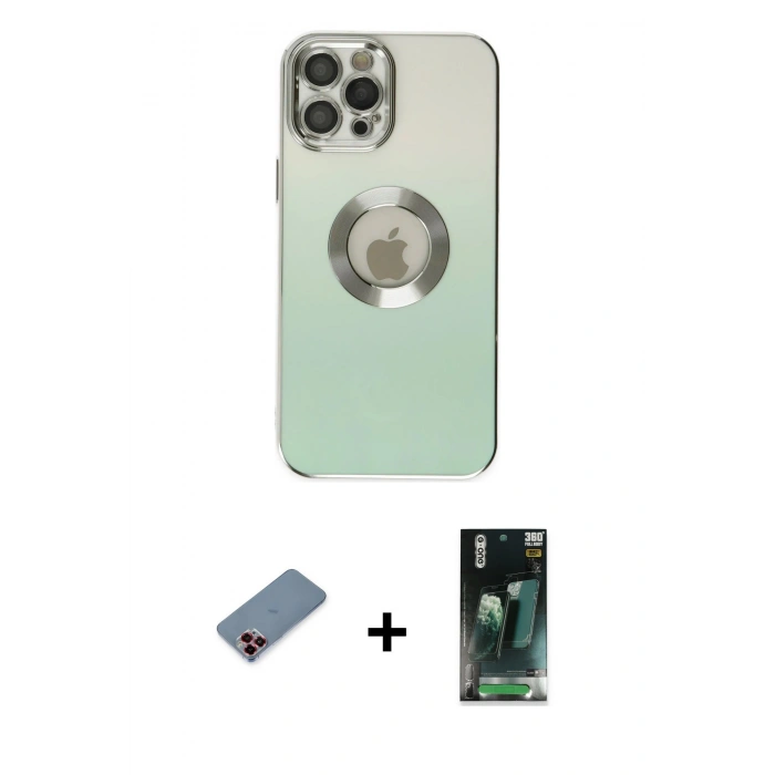 MARSİLYAN™- iPhone 12 Pro Kılıf Kutup Yansıma Özel Seri - Siyah 360 Mat Full Body Arka Koruyucu + Metal Kamera Lens Koruma Cam - KI