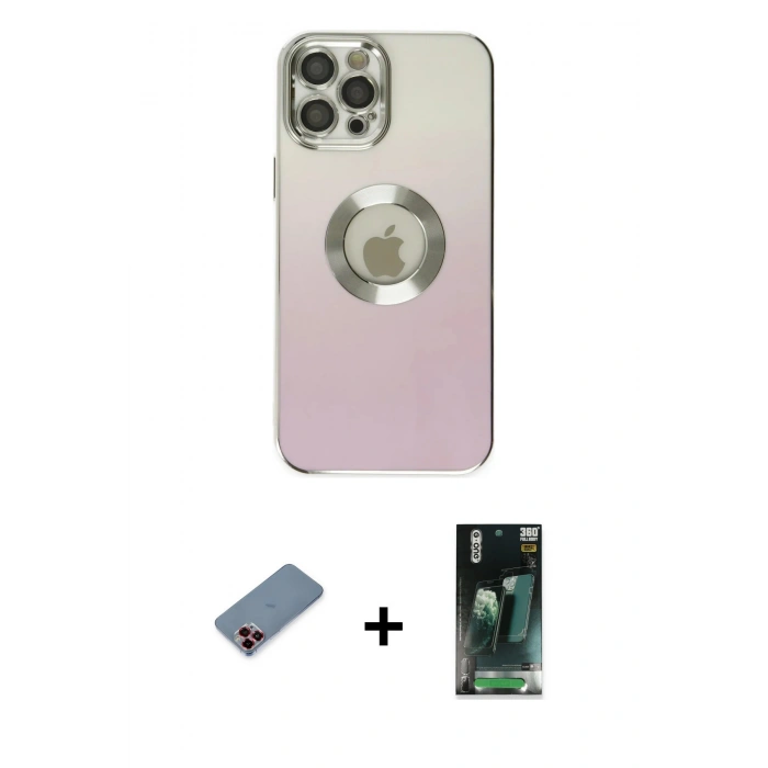MARSİLYAN™- iPhone 12 Pro Kılıf Kutup Yansıma Özel Seri - Siyah 360 Mat Full Body Arka Koruyucu + Metal Kamera Lens Koruma Cam - KI