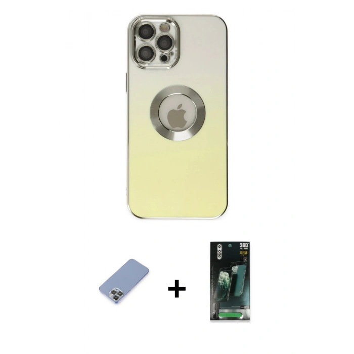 MARSİLYAN™- iPhone 12 Pro Kılıf Kutup Yansıma Özel Seri - Siyah 360 Mat Full Body Arka Koruyucu + Metal Kamera Lens Koruma Cam - KUYL