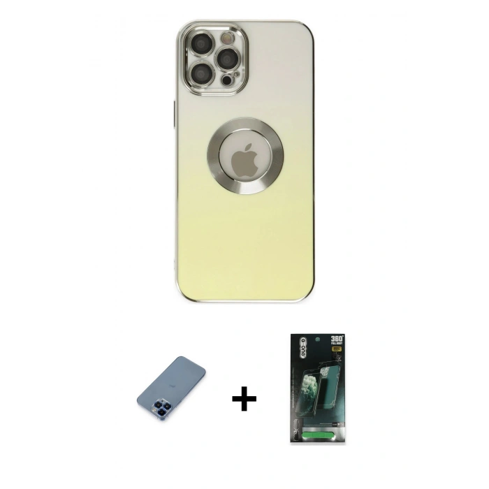 MARSİLYAN™- iPhone 12 Pro Kılıf Kutup Yansıma Özel Seri - Siyah 360 Mat Full Body Arka Koruyucu + Metal Kamera Lens Koruma Cam - MI