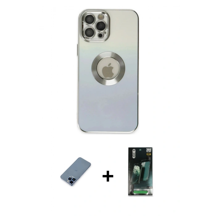 MARSİLYAN™- iPhone 12 Pro Kılıf Kutup Yansıma Özel Seri - Siyah 360 Mat Full Body Arka Koruyucu + Metal Kamera Lens Koruma Cam - MI