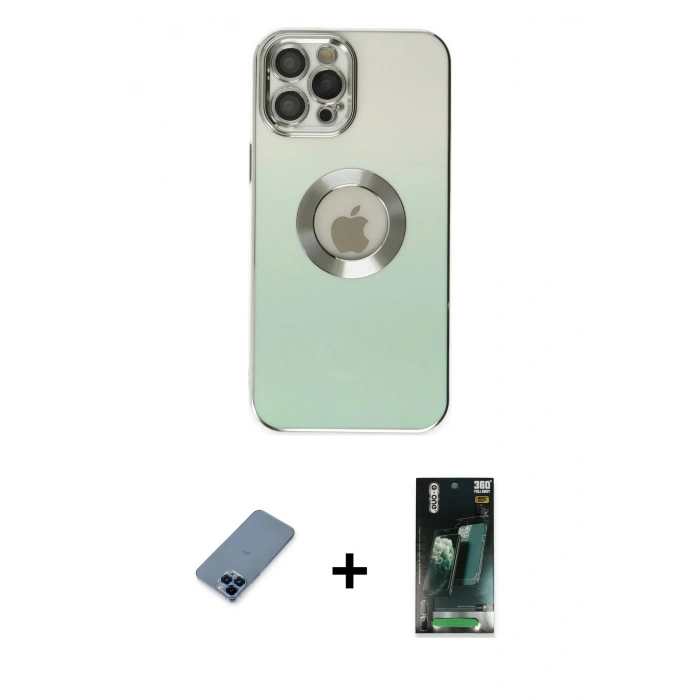 MARSİLYAN™- iPhone 12 Pro Kılıf Kutup Yansıma Özel Seri - Siyah 360 Mat Full Body Arka Koruyucu + Metal Kamera Lens Koruma Cam - MI