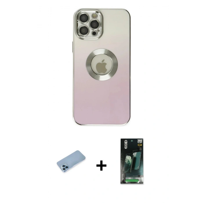 MARSİLYAN™- iPhone 12 Pro Kılıf Kutup Yansıma Özel Seri - Siyah 360 Mat Full Body Arka Koruyucu + Shine Kamera Lens Koruma Cam - MI