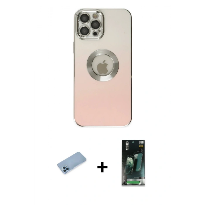 MARSİLYAN™- iPhone 12 Pro Kılıf Kutup Yansıma Özel Seri - Siyah 360 Mat Full Body Arka Koruyucu + Shine Kamera Lens Koruma Cam - MI