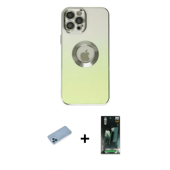 MARSİLYAN™- iPhone 12 Pro Kılıf Kutup Yansıma Özel Seri - Siyah 360 Mat Full Body Arka Koruyucu + Shine Kamera Lens Koruma Cam - MI