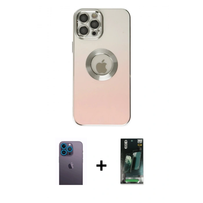 MARSİLYAN™- iPhone 12 Pro Kılıf Kutup Yansıma Özel Seri - Siyah 360 Mat Full Body Arka Koruyucu + Neon Fosforlu Kamera Lens - MI