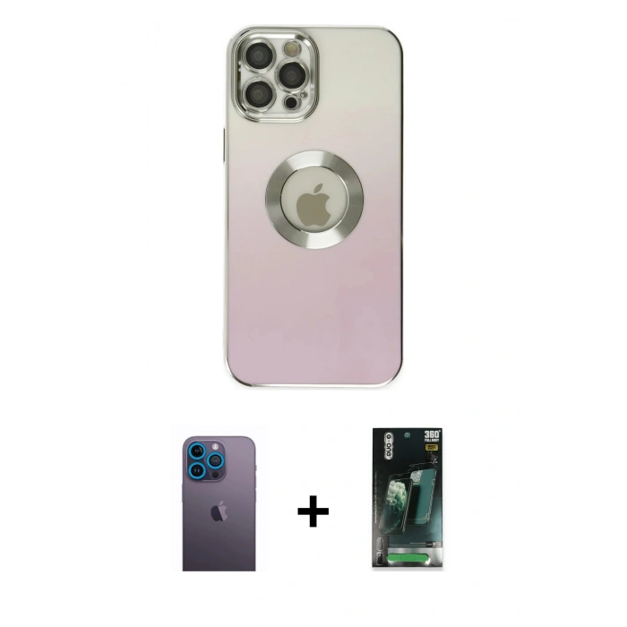 MARSİLYAN™- iPhone 12 Pro Kılıf Kutup Yansıma Özel Seri - Siyah 360 Mat Full Body Arka Koruyucu + Neon Fosforlu Kamera Lens - MI