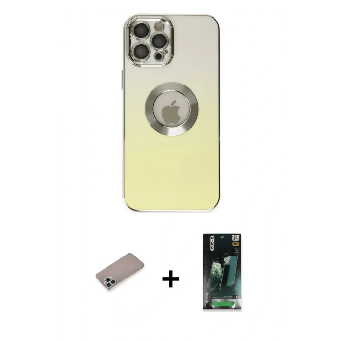 MARSİLYAN™- iPhone 12 Pro Kılıf Kutup Yansıma Özel Seri - Siyah 360 Mat Full Body Arka Koruyucu + Sierra Blue Shine Kamera Lens Koruma Cam