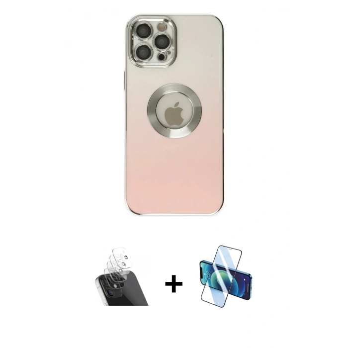 MARSİLYAN™- iPhone 12 Pro Kılıf Kutup Yansıma Özel Seri - Siyah 3D Antistatik Cam Ekran Koruyucu + Kamera Lens Koruma Cam - SF