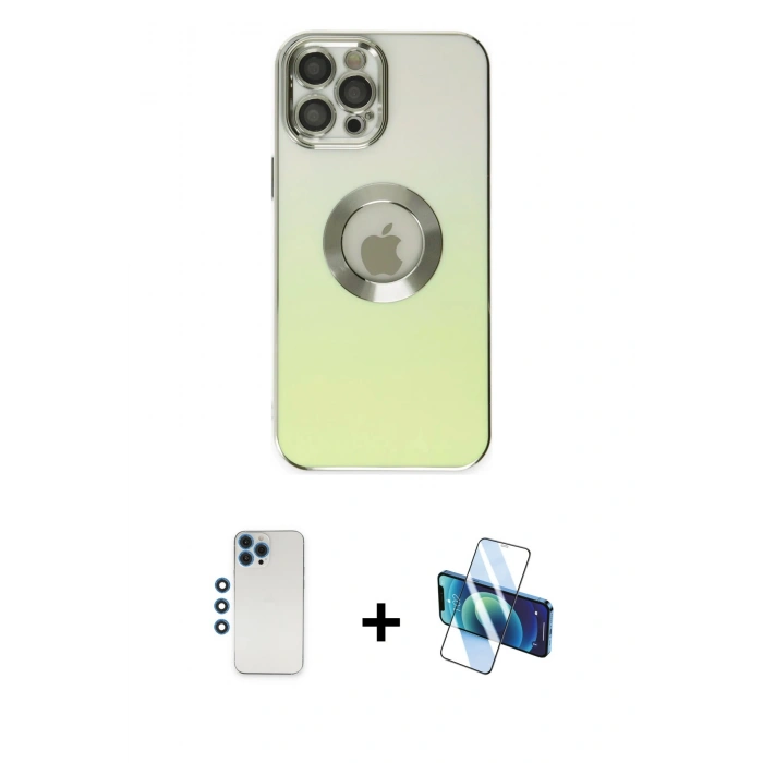 MARSİLYAN™- iPhone 12 Pro Kılıf Kutup Yansıma Özel Seri - Siyah 3D Antistatik Cam Ekran Koruyucu + Shine Kamera Lens - MI