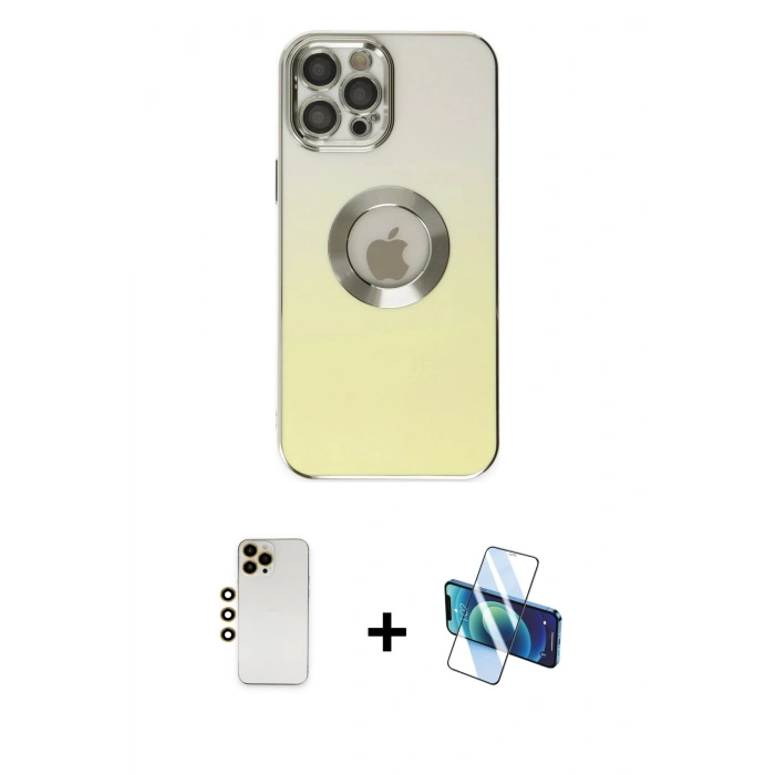 MARSİLYAN™- iPhone 12 Pro Kılıf Kutup Yansıma Özel Seri - Siyah 3D Antistatik Cam Ekran Koruyucu + Shine Kamera Lens - GD