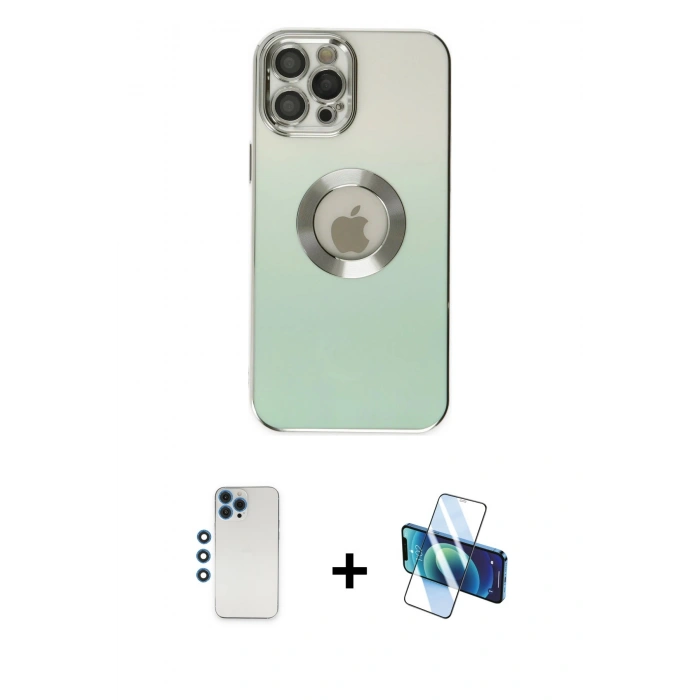 MARSİLYAN™- iPhone 12 Pro Kılıf Kutup Yansıma Özel Seri - Siyah 3D Antistatik Cam Ekran Koruyucu + Shine Kamera Lens - MI