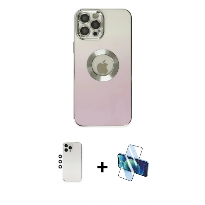 MARSİLYAN™- iPhone 12 Pro Kılıf Kutup Yansıma Özel Seri - Siyah 3D Antistatik Seramik Nano Ekran Koruyucu + Shine Kamera Lens - GS