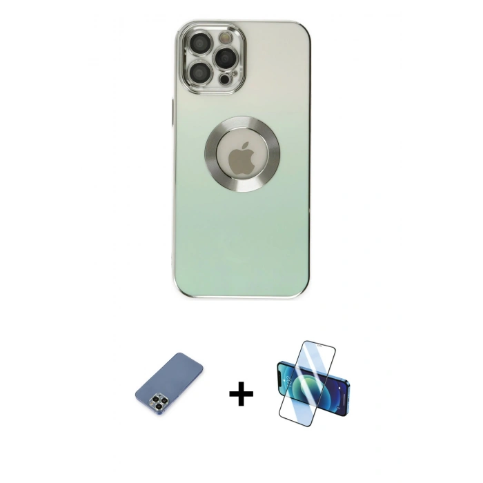 MARSİLYAN™- iPhone 12 Pro Kılıf Kutup Yansıma Özel Seri - Siyah 3D Antistatik Seramik Nano Ekran Koruyucu + Metal Kamera Lens Koruma Cam - AKYL