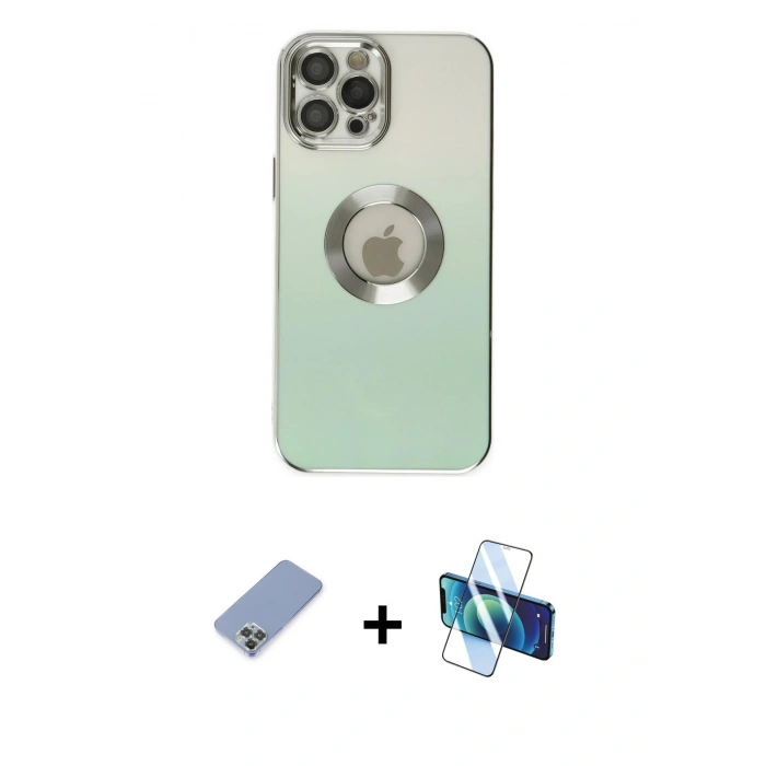 MARSİLYAN™- iPhone 12 Pro Kılıf Kutup Yansıma Özel Seri - Siyah 3D Antistatik Seramik Nano Ekran Koruyucu + Metal Kamera Lens Koruma Cam - KUYL