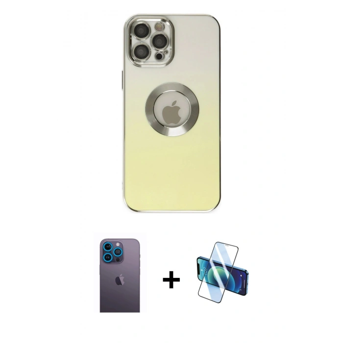 MARSİLYAN™- iPhone 12 Pro Kılıf Kutup Yansıma Özel Seri - Siyah 3D Antistatik Seramik Nano Ekran Koruyucu + Neon Fosforlu Kamera Lens - MI