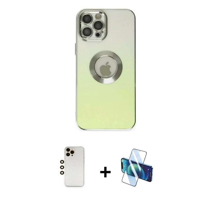 MARSİLYAN™- iPhone 12 Pro Kılıf Kutup Yansıma Özel Seri - Siyah 3D Antistatik Seramik Nano Ekran Koruyucu + Shine Kamera Lens - GD