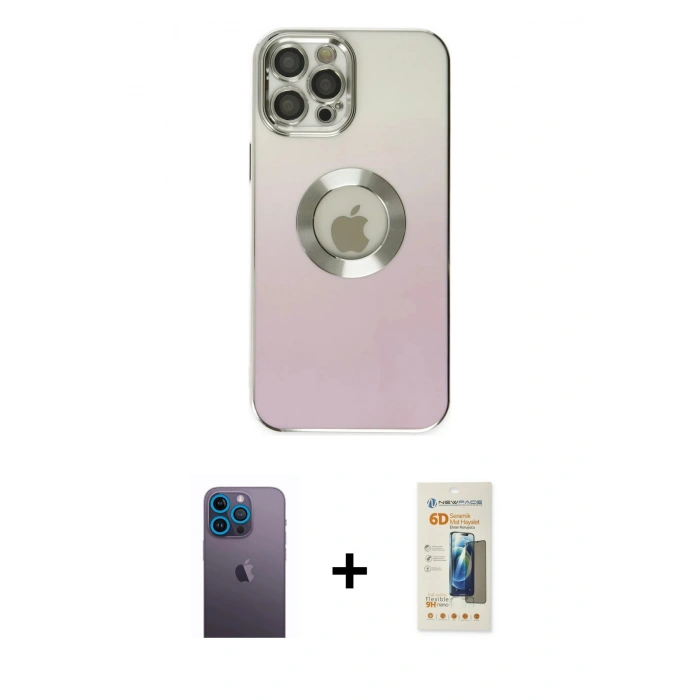 MARSİLYAN™- iPhone 12 Pro Kılıf Kutup Yansıma Özel Seri - Siyah 6D Mat Seramik Hayalet Nano Ekran Koruyucu + Mavi Neon Fosforlu Kamera Lens