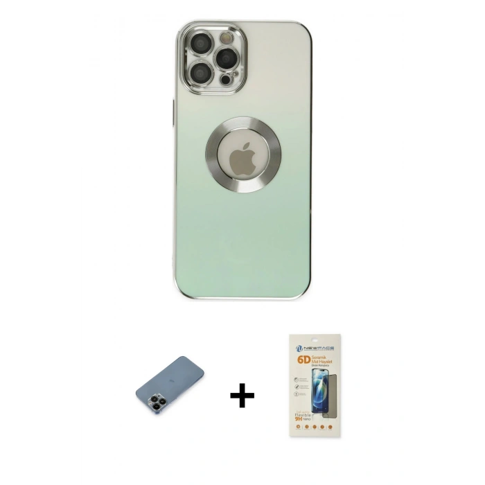 MARSİLYAN™- iPhone 12 Pro Kılıf Kutup Yansıma Özel Seri - Siyah 6D Mat Seramik Hayalet Nano Ekran Koruyucu + Shine Kamera Lens Koruma Cam - SH