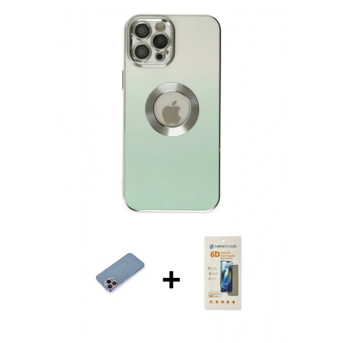 MARSİLYAN™- iPhone 12 Pro Kılıf Kutup Yansıma Özel Seri - Siyah 6D Mat Seramik Hayalet Nano Ekran Koruyucu + Shine Kamera Lens Koruma Cam - PE