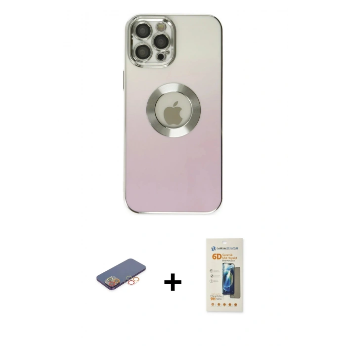 MARSİLYAN™- iPhone 12 Pro Kılıf Kutup Yansıma Özel Seri - Siyah 6D Mat Seramik Hayalet Nano Ekran Koruyucu + Renkli Kamera Lens Koruma Cam - TU