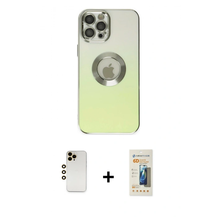 MARSİLYAN™- iPhone 12 Pro Kılıf Kutup Yansıma Özel Seri - Siyah 6D Mat Seramik Hayalet Nano Ekran Koruyucu + Shine Kamera Lens - GD