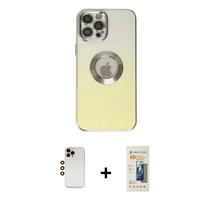 MARSİLYAN™- iPhone 12 Pro Kılıf Kutup Yansıma Özel Seri - Siyah 6D Mat Seramik Hayalet Nano Ekran Koruyucu + Shine Kamera Lens - GD
