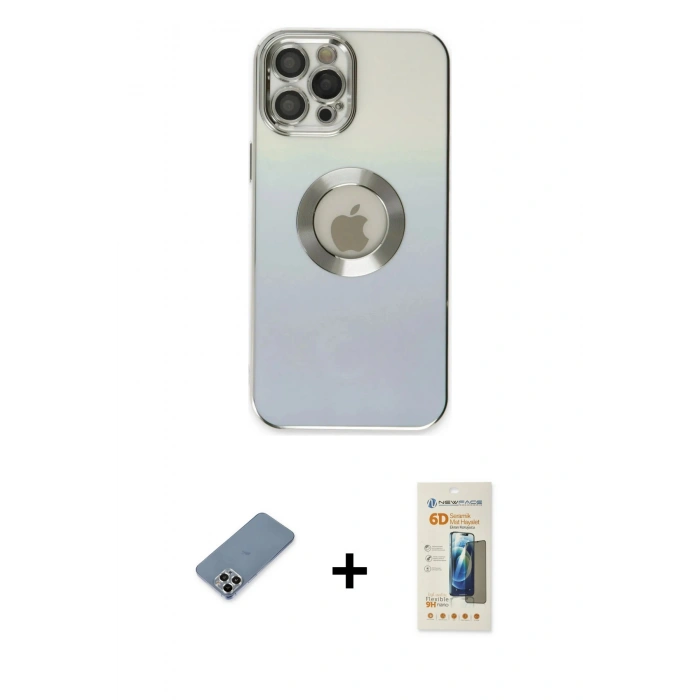 MARSİLYAN™- iPhone 12 Pro Kılıf Kutup Yansıma Özel Seri - Siyah 6D Mat Seramik Hayalet Nano Ekran Koruyucu + Metal Kamera Lens Koruma Cam - GS