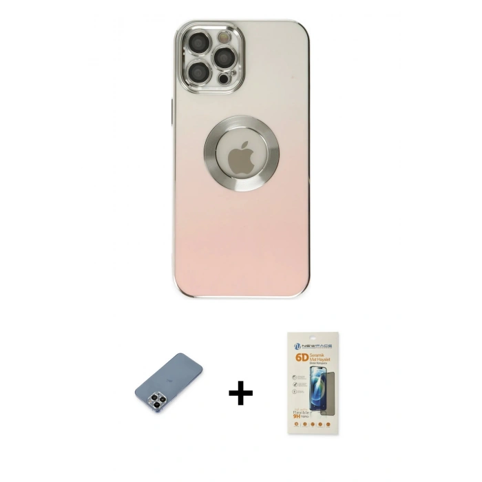 MARSİLYAN™- iPhone 12 Pro Kılıf Kutup Yansıma Özel Seri - Siyah 6D Mat Seramik Hayalet Nano Ekran Koruyucu + Metal Kamera Lens Koruma Cam - GS