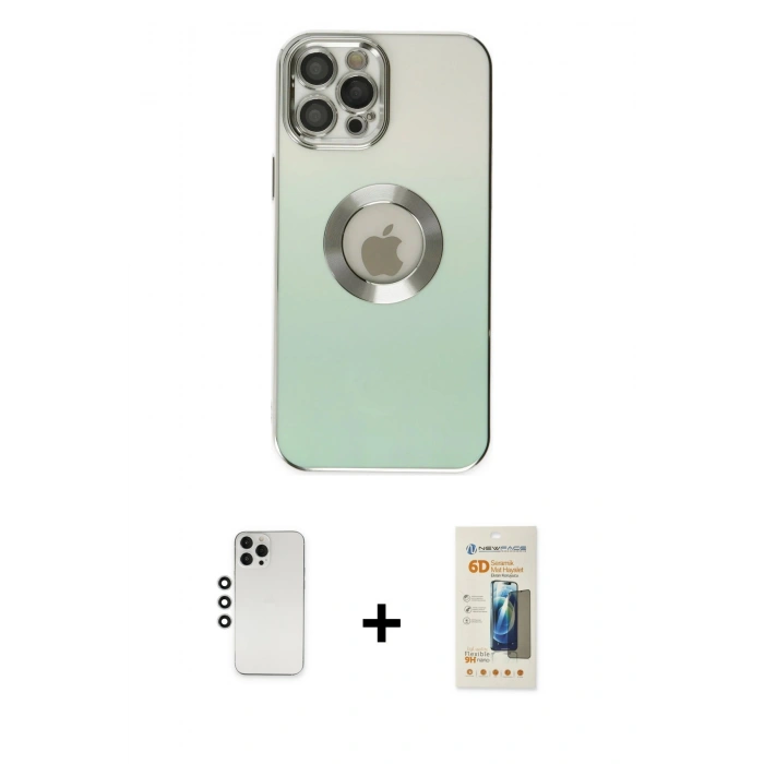 MARSİLYAN™- iPhone 12 Pro Kılıf Kutup Yansıma Özel Seri - Siyah 6D Mat Seramik Hayalet Nano Ekran Koruyucu + Shine Kamera Lens - GS