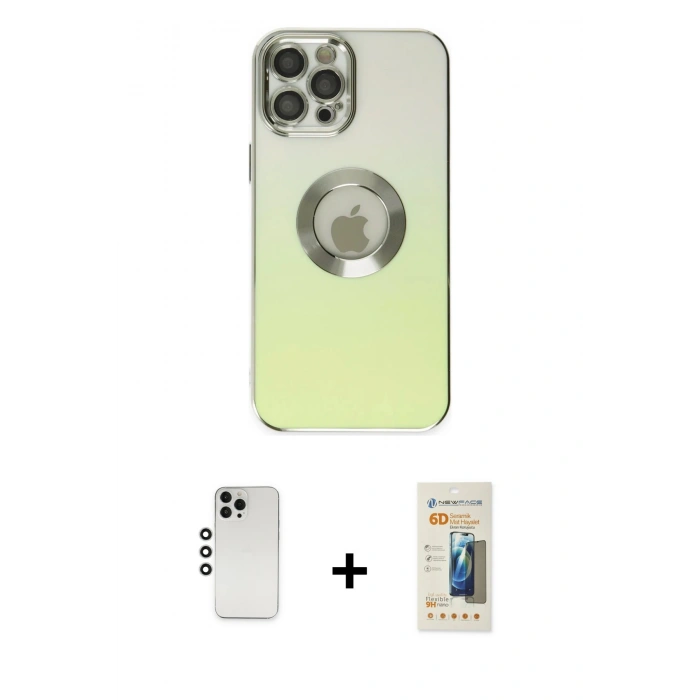 MARSİLYAN™- iPhone 12 Pro Kılıf Kutup Yansıma Özel Seri - Siyah 6D Mat Seramik Hayalet Nano Ekran Koruyucu + Shine Kamera Lens - GS