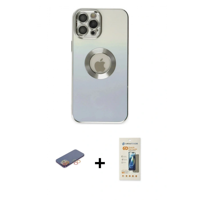 MARSİLYAN™- iPhone 12 Pro Kılıf Kutup Yansıma Özel Seri - Siyah 6D Mat Seramik Hayalet Nano Ekran Koruyucu + Renkli Kamera Lens Koruma Cam - TU