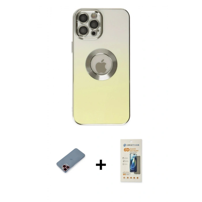 MARSİLYAN™- iPhone 12 Pro Kılıf Kutup Yansıma Özel Seri - Siyah 6D Mat Seramik Hayalet Nano Ekran Koruyucu + Kırmızı Metal Kamera Lens Koruma Cam