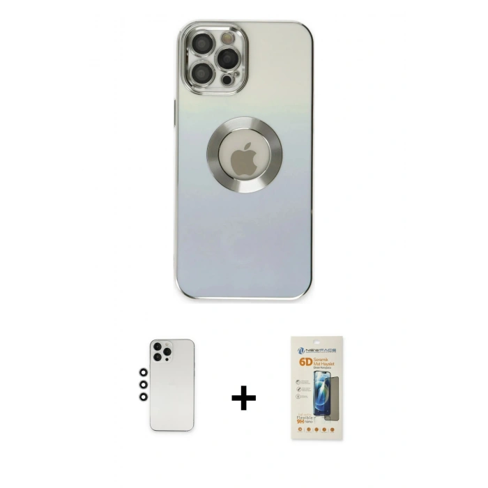 MARSİLYAN™- iPhone 12 Pro Kılıf Kutup Yansıma Özel Seri - Siyah 6D Mat Seramik Hayalet Nano Ekran Koruyucu + Shine Kamera Lens - GS