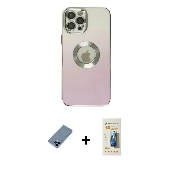 MARSİLYAN™- iPhone 12 Pro Kılıf Kutup Yansıma Özel Seri - Siyah 6D Mat Seramik Hayalet Nano Ekran Koruyucu + Metal Kamera Lens Koruma Cam - MI