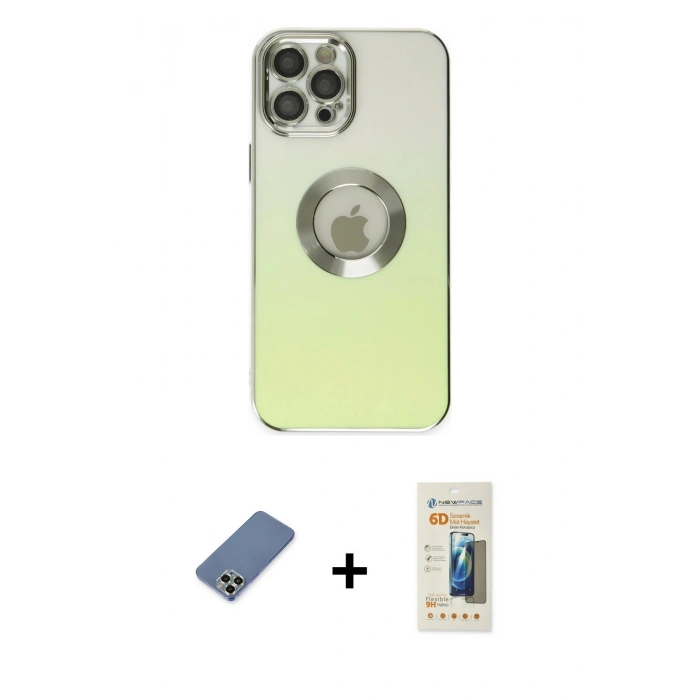 MARSİLYAN™- iPhone 12 Pro Kılıf Kutup Yansıma Özel Seri - Siyah 6D Mat Seramik Hayalet Nano Ekran Koruyucu + Metal Kamera Lens Koruma Cam - AKYL