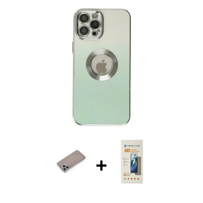 MARSİLYAN™- iPhone 12 Pro Kılıf Kutup Yansıma Özel Seri - Siyah 6D Mat Seramik Hayalet Nano Ekran Koruyucu + Shine Kamera Lens Koruma Cam - SABE