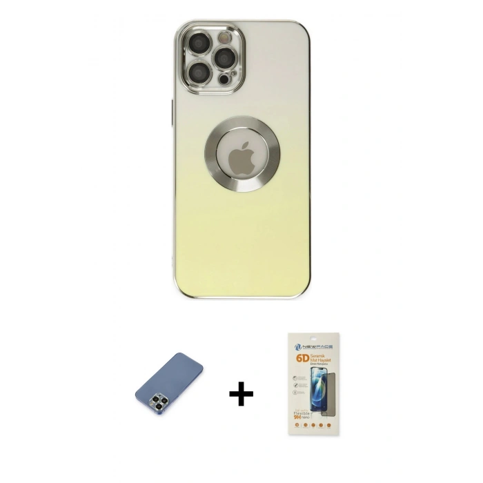 MARSİLYAN™- iPhone 12 Pro Kılıf Kutup Yansıma Özel Seri - Siyah 6D Mat Seramik Hayalet Nano Ekran Koruyucu + Metal Kamera Lens Koruma Cam - AKYL