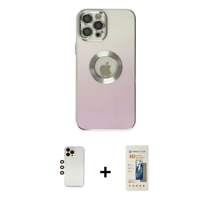 MARSİLYAN™- iPhone 12 Pro Kılıf Kutup Yansıma Özel Seri - Siyah 6D Mat Seramik Hayalet Nano Ekran Koruyucu + Shine Kamera Lens - GD