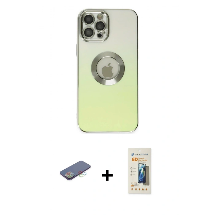 MARSİLYAN™- iPhone 12 Pro Kılıf Kutup Yansıma Özel Seri - Siyah 6D Mat Seramik Hayalet Nano Ekran Koruyucu + Renkli Kamera Lens Koruma Cam - MI