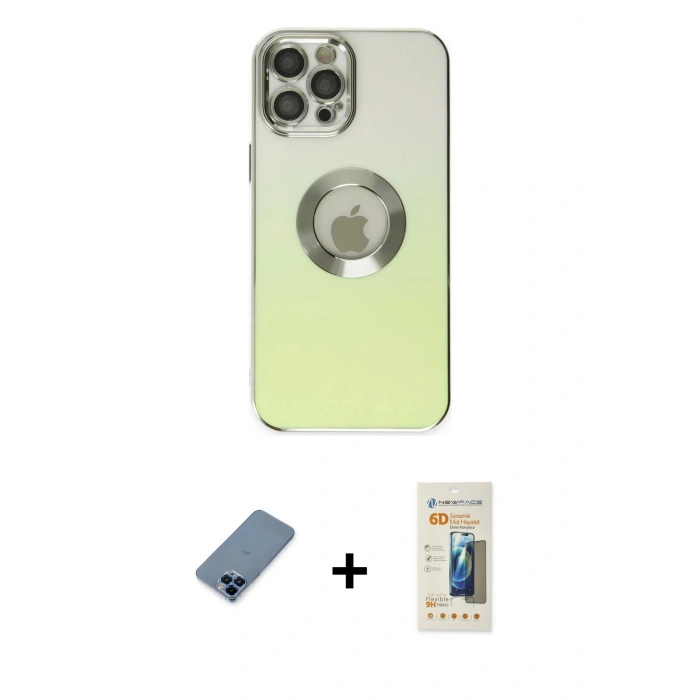 MARSİLYAN™- iPhone 12 Pro Kılıf Kutup Yansıma Özel Seri - Siyah 6D Mat Seramik Hayalet Nano Ekran Koruyucu + Metal Kamera Lens Koruma Cam - MI